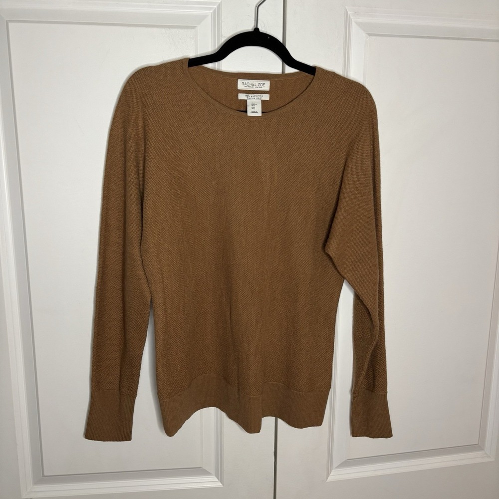 Rachel Zoe Extra Fine Merino Wool Sweater Womens L Brown Tan Waffle Knit Neutral
